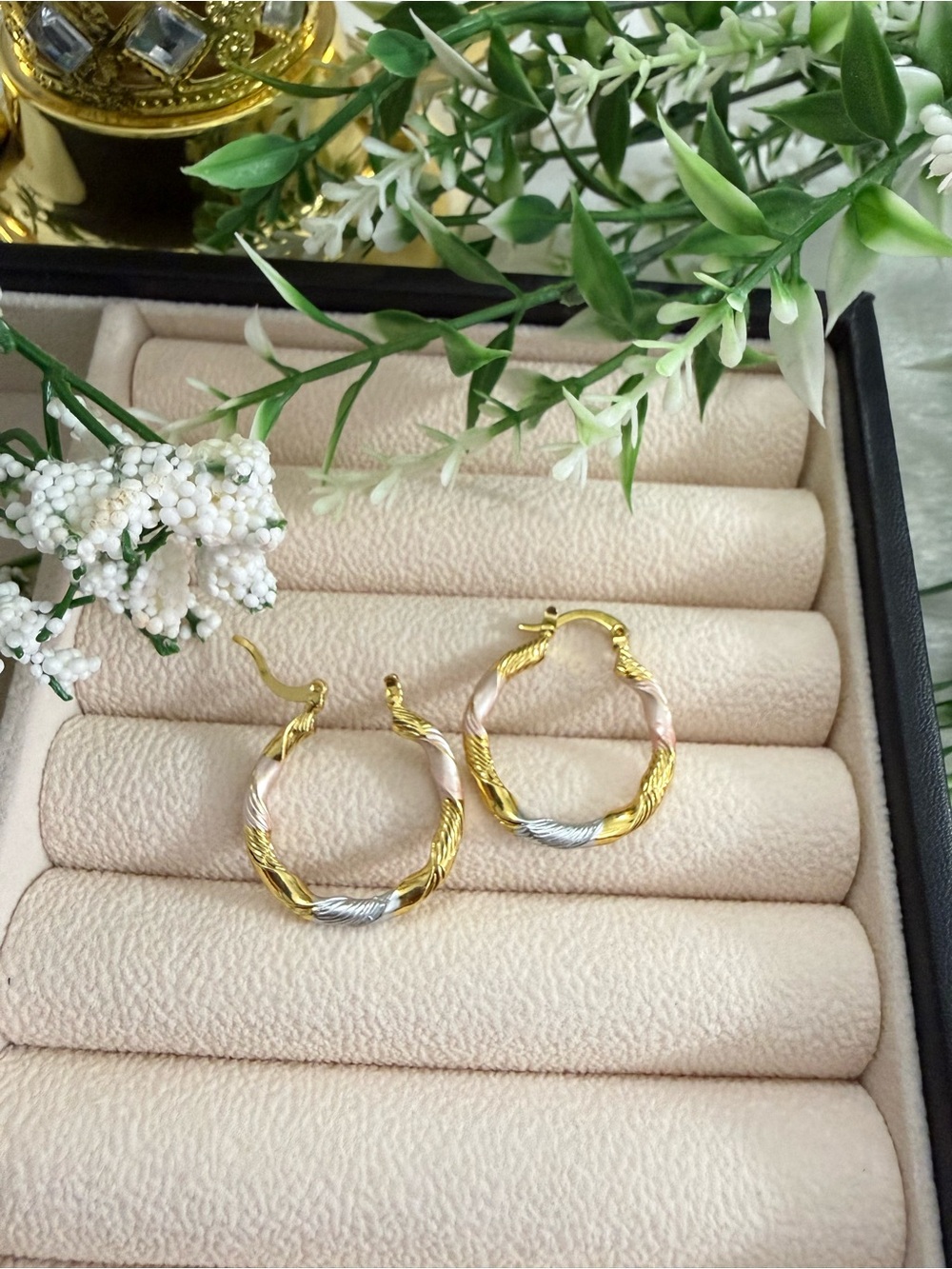 Tri-Color Hoop Earrings stainless steel Gold, Rose & Silver Women Jewelry
